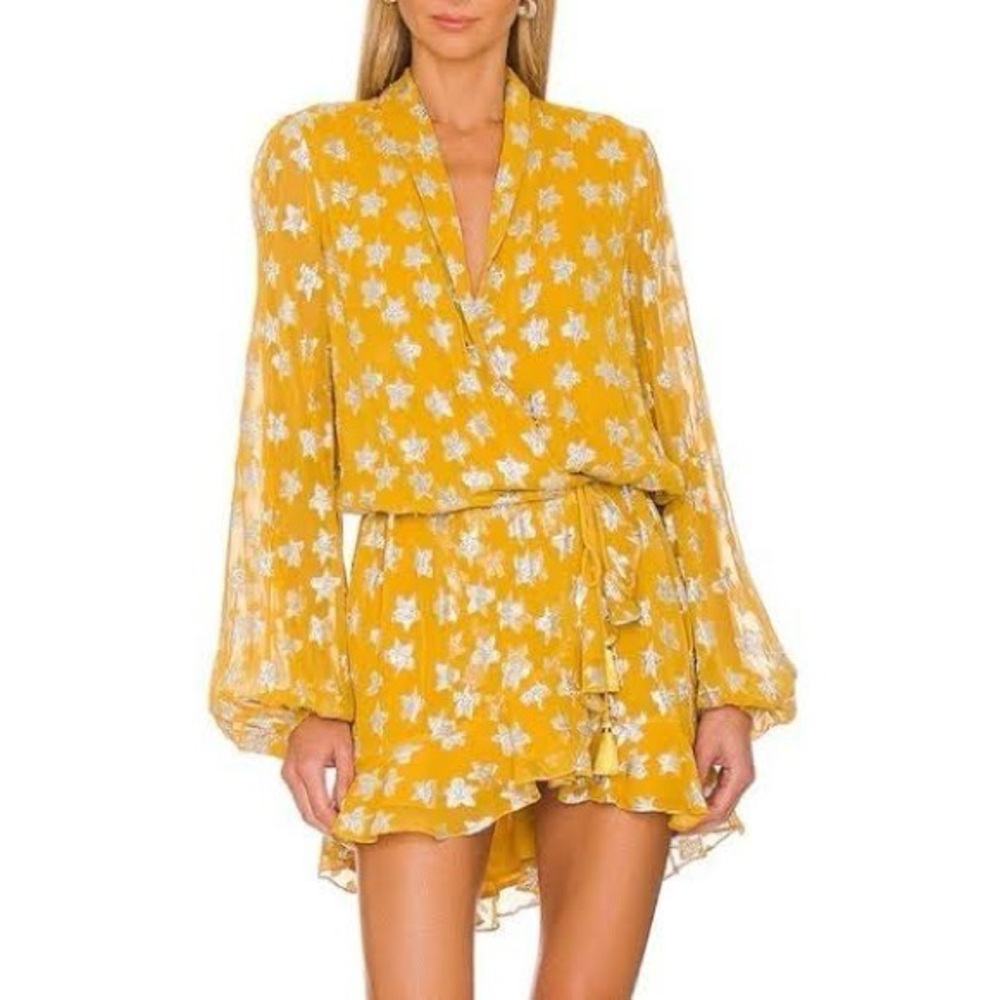 Rococo Sand Vega Mini Faux Wrap Dress in Silver Star Print